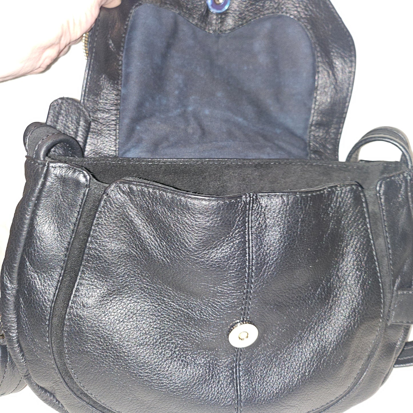 See By Chloe black pebbled leather saddle bag with two leather flowers