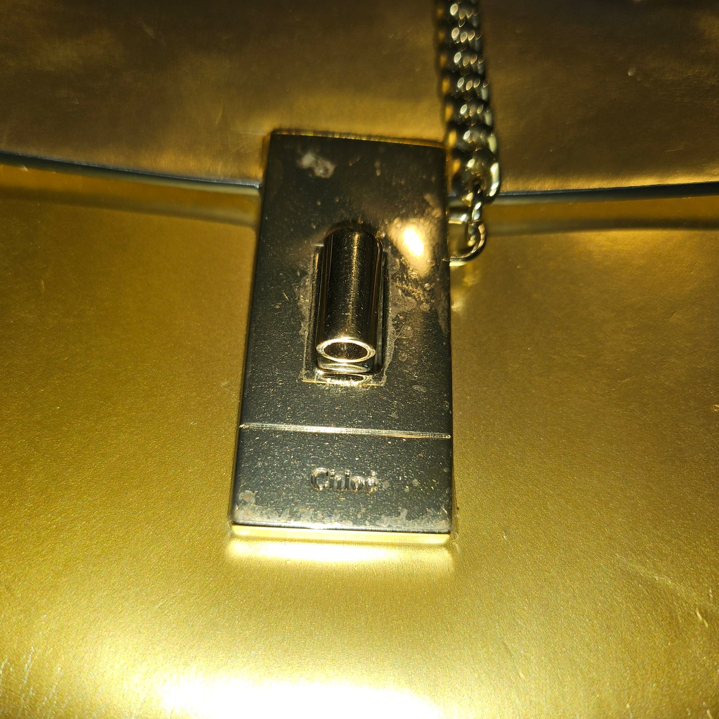 Chloe gold leather Drew style cross body with a gold chain strap