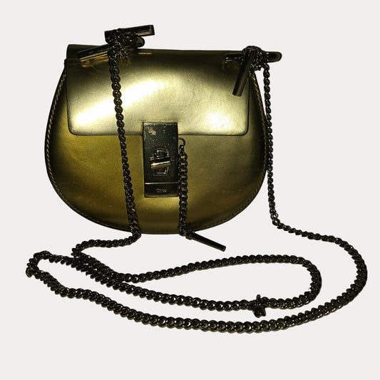 Chloe gold leather Drew style cross body with a gold chain strap