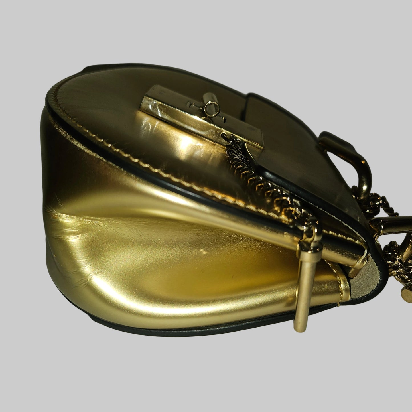 Chloe gold leather Drew style cross body with a gold chain strap