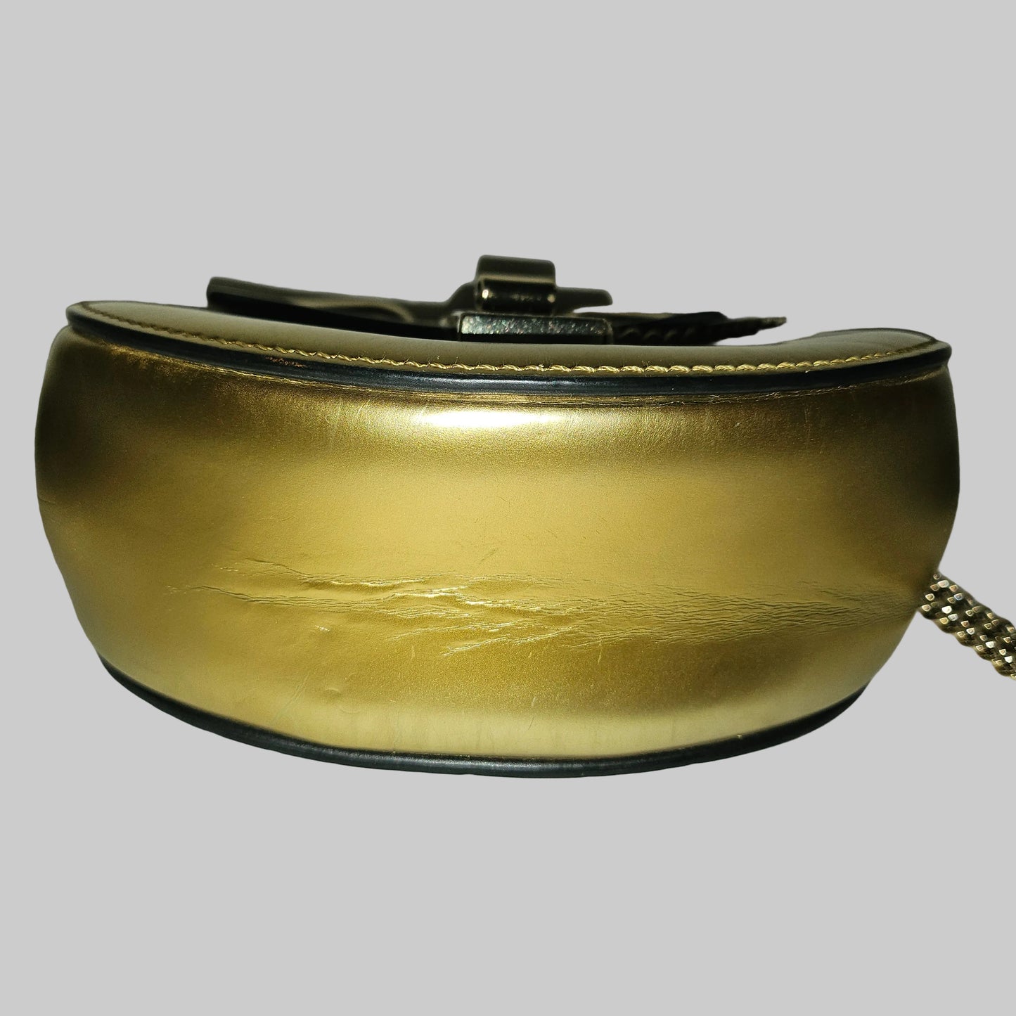 Chloe gold leather Drew style cross body with a gold chain strap