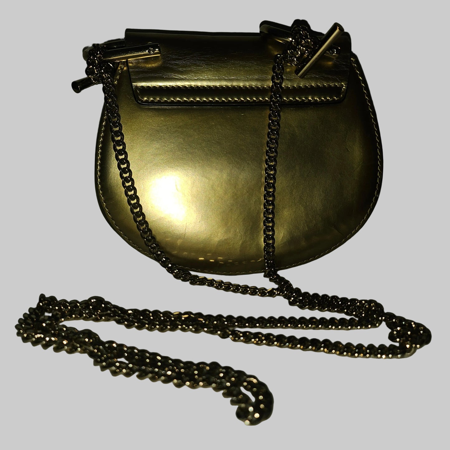 Chloe gold leather Drew style cross body with a gold chain strap