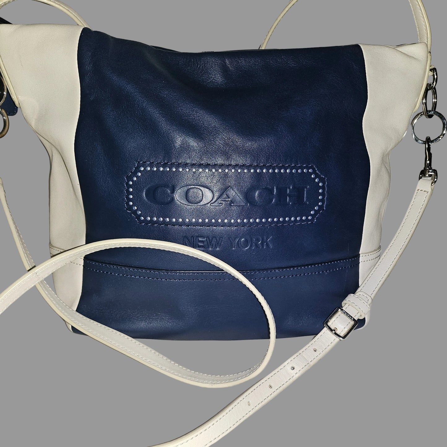 Coach navy & white XL two-way hobo with embossed logo