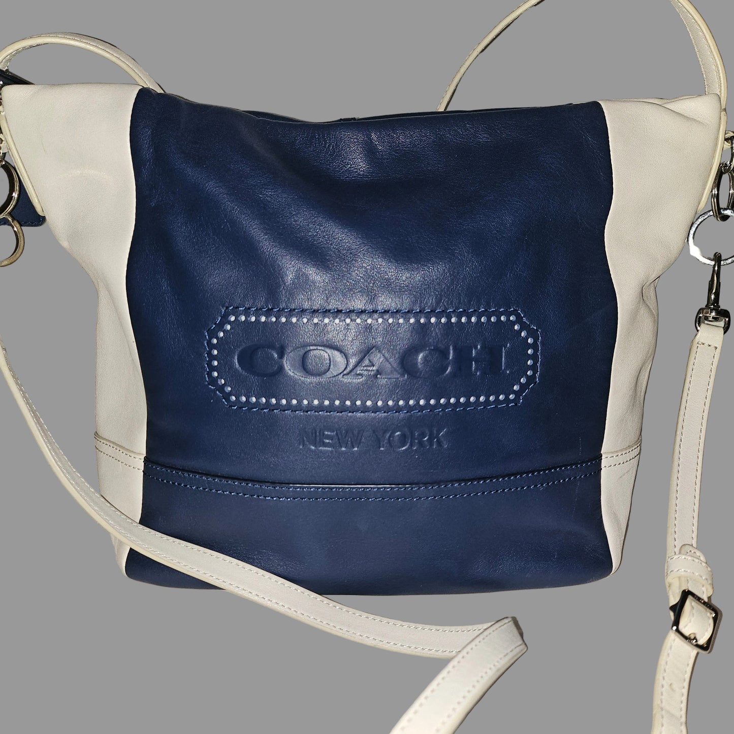 Coach navy & white XL two-way hobo with embossed logo