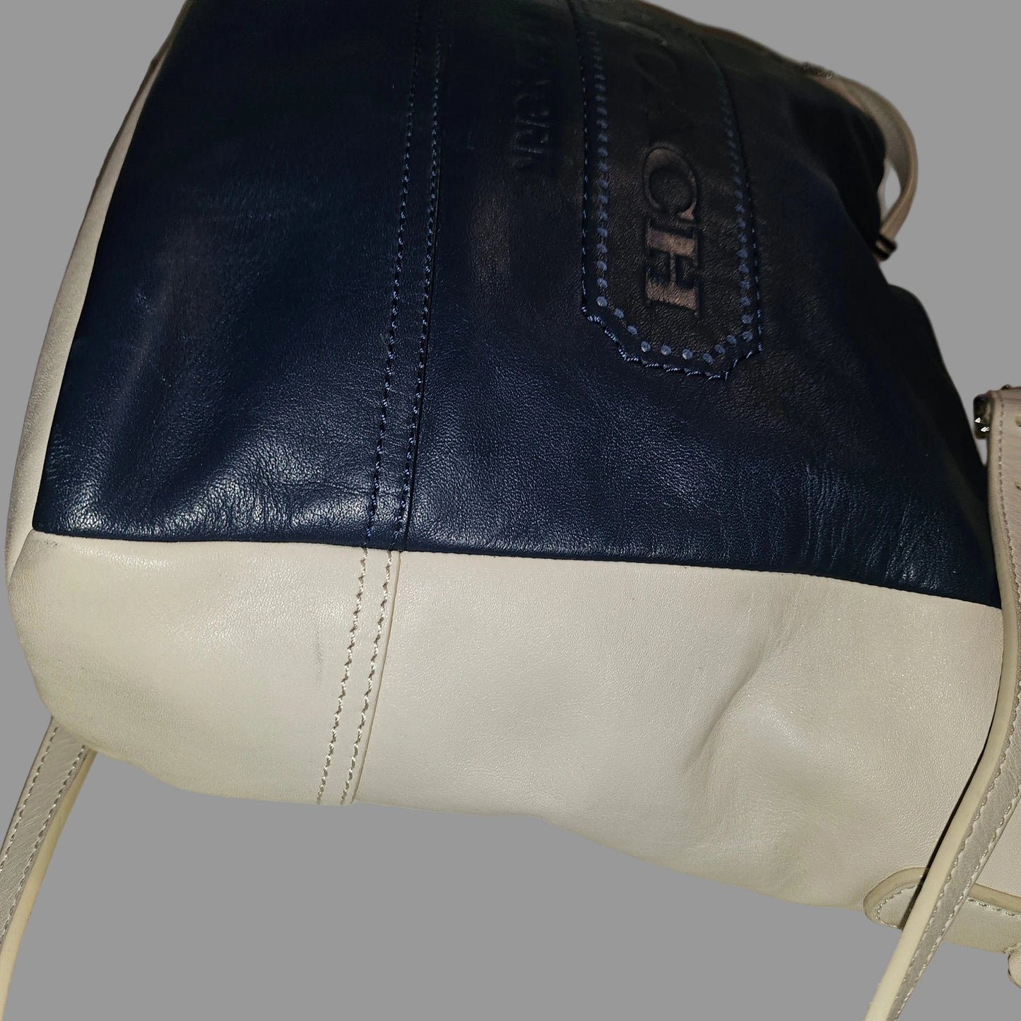Coach navy & white XL two-way hobo with embossed logo