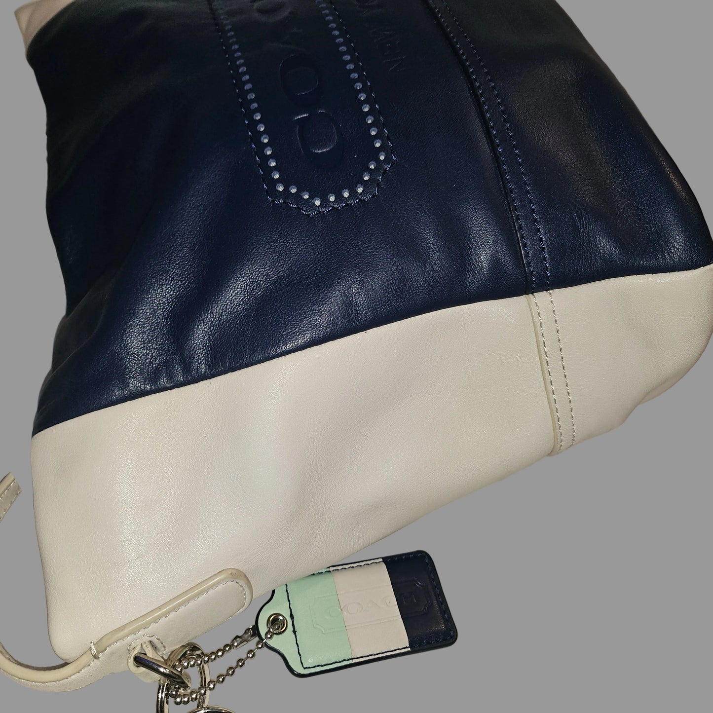 Coach navy & white XL two-way hobo with embossed logo
