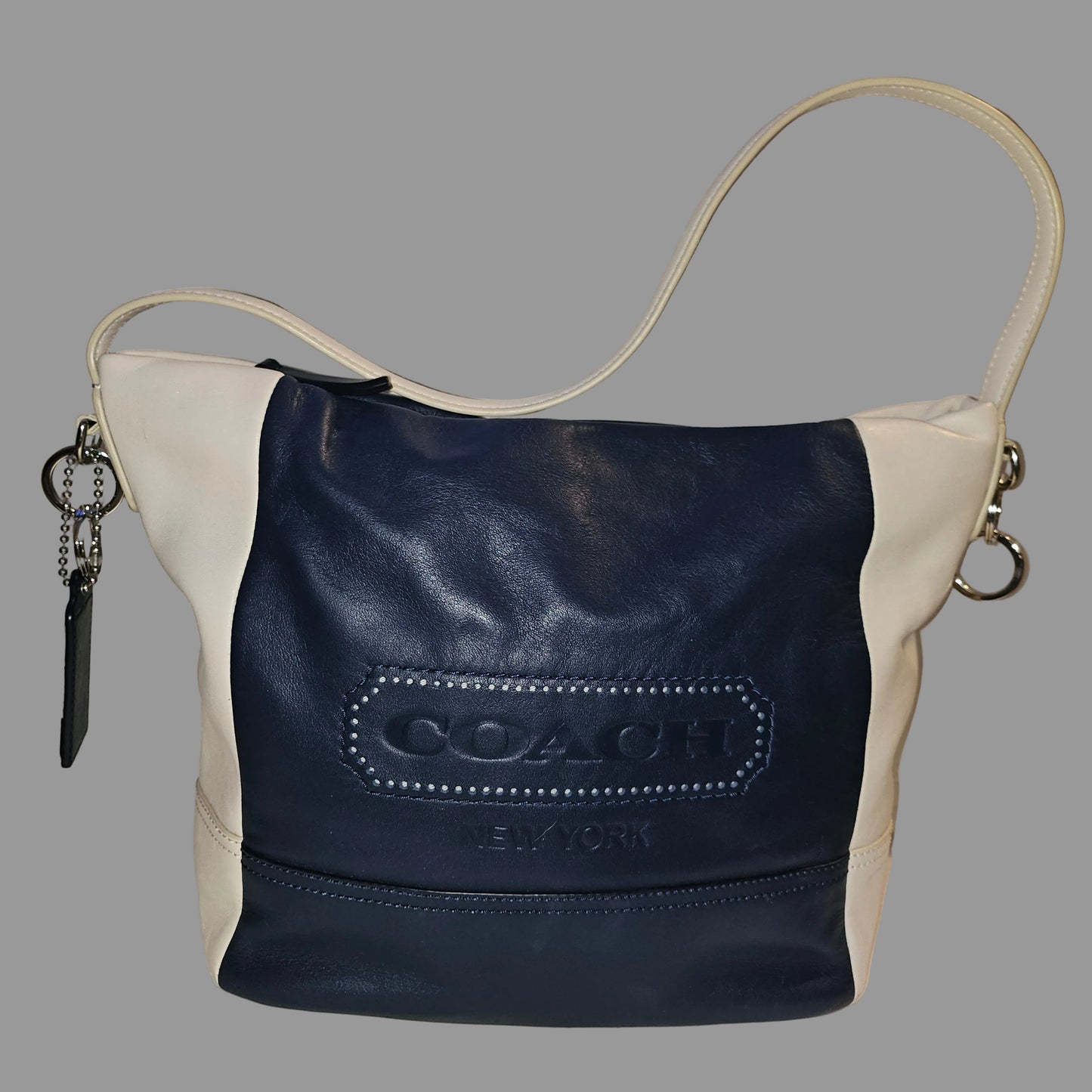 Coach navy & white XL two-way hobo with embossed logo