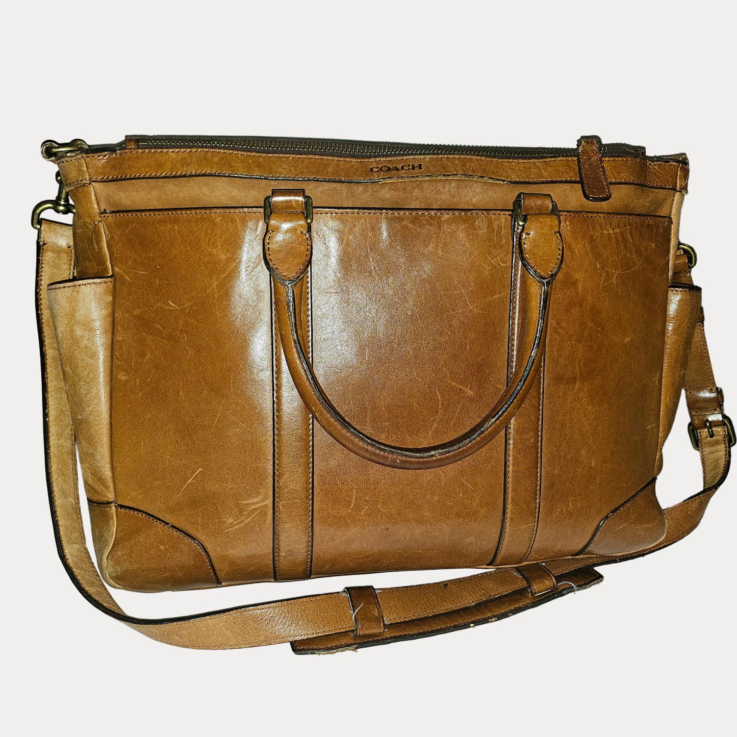 Coach light brown leather Bleeker Leather Business Tote w strap