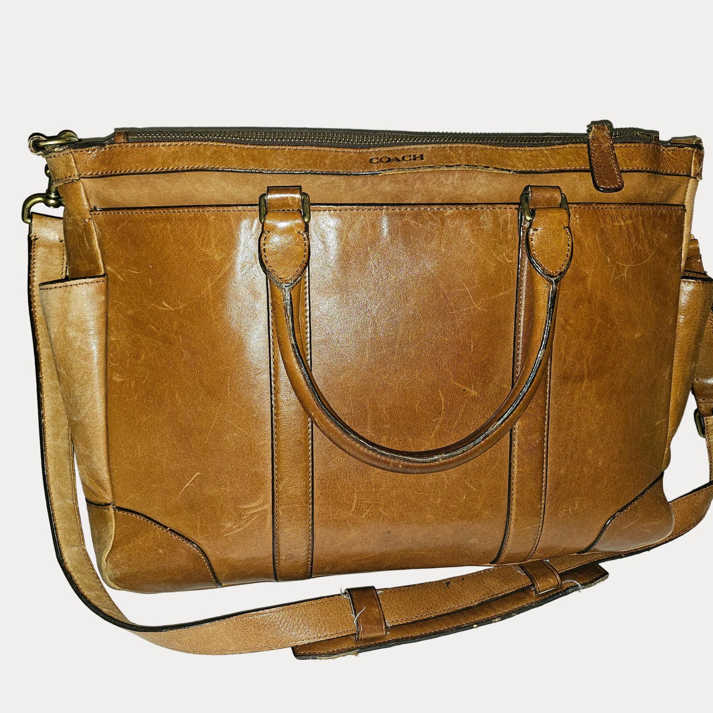 Coach light brown leather Bleeker Leather Business Tote w strap