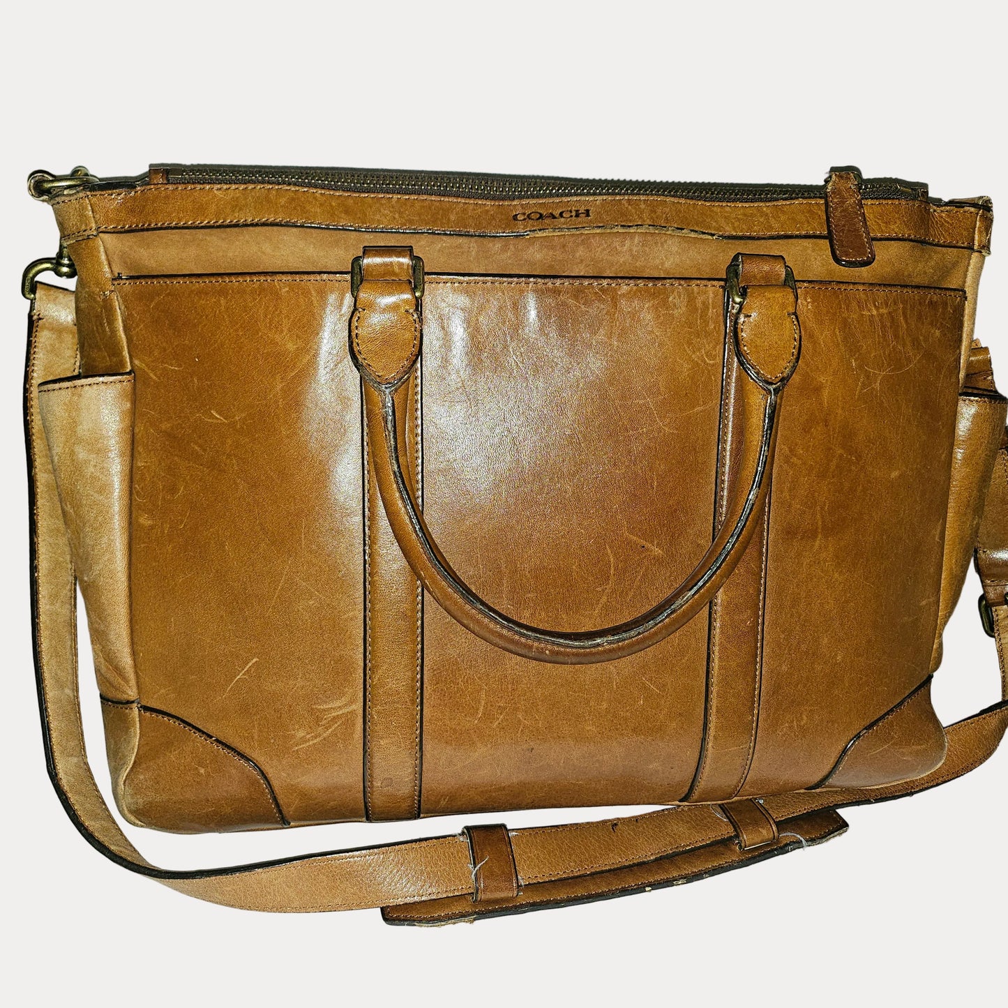 Coach light brown leather Bleeker Leather Business Tote w strap