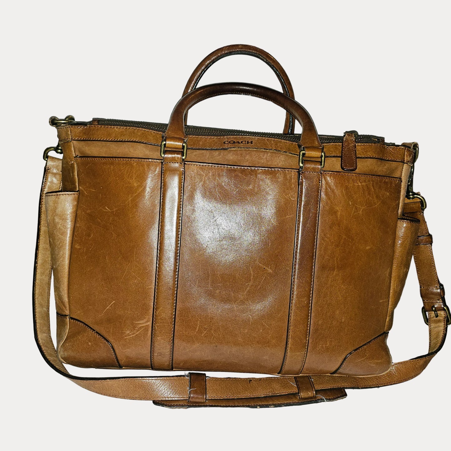Coach light brown leather Bleeker Leather Business Tote w strap