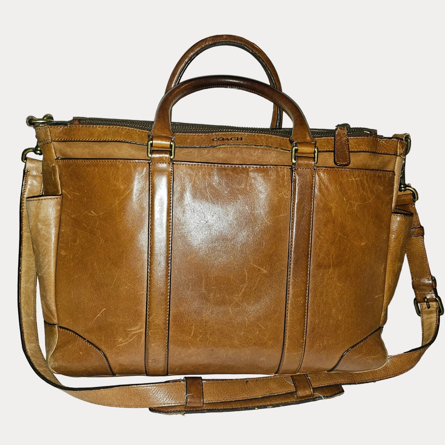 Coach light brown leather Bleeker Leather Business Tote w strap