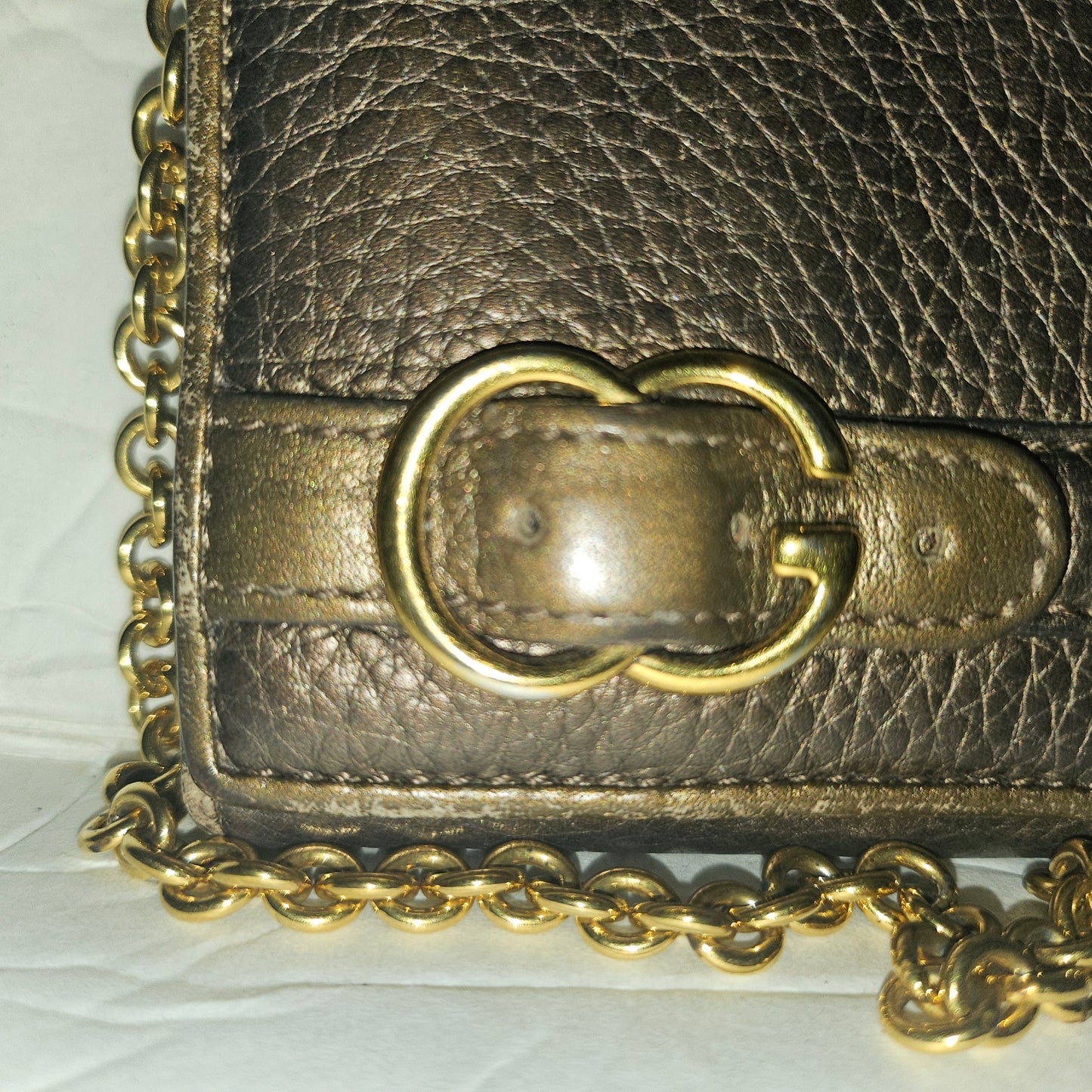 Gucci Marmont bronze leather XL wallet on a chain