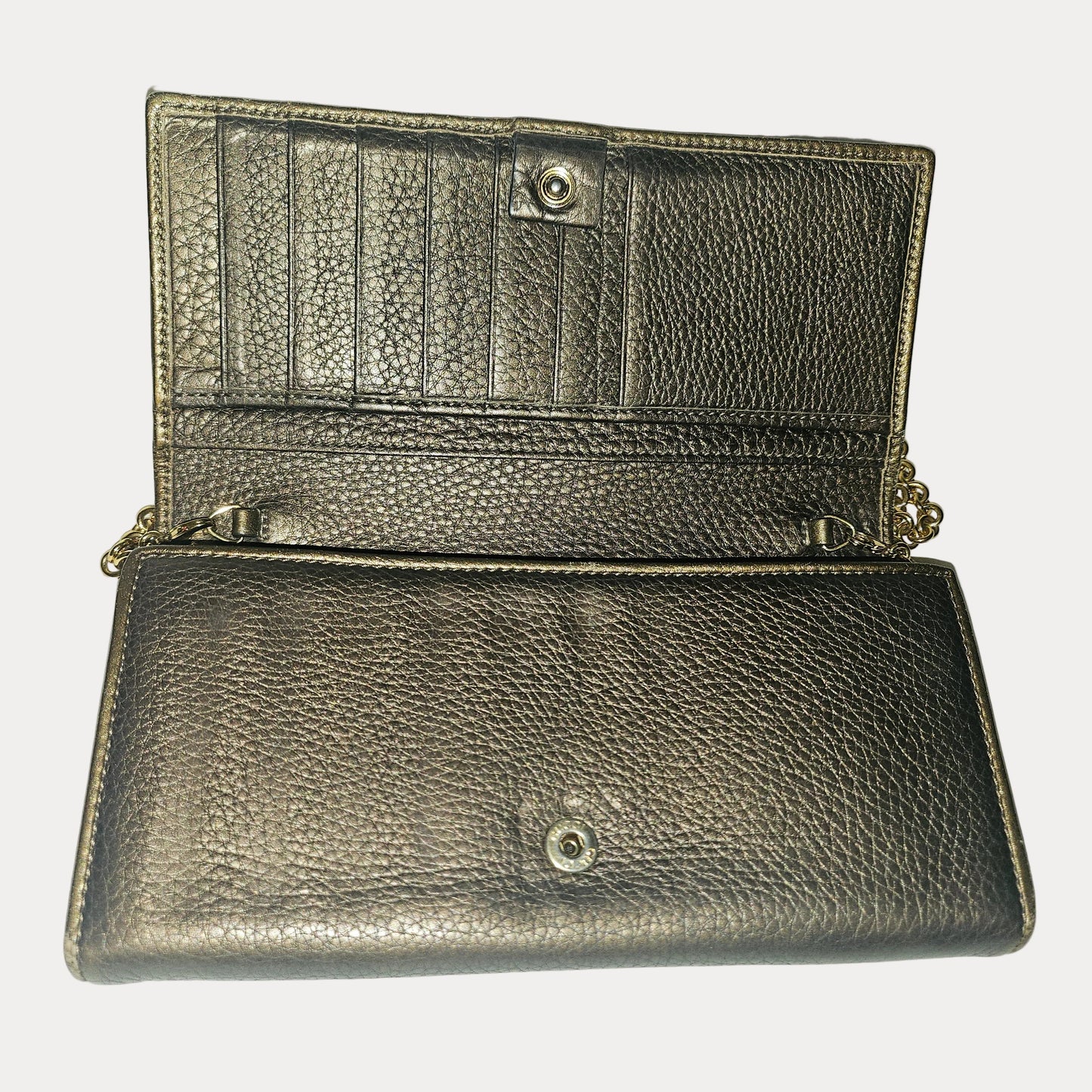 Gucci Marmont bronze leather XL wallet on a chain