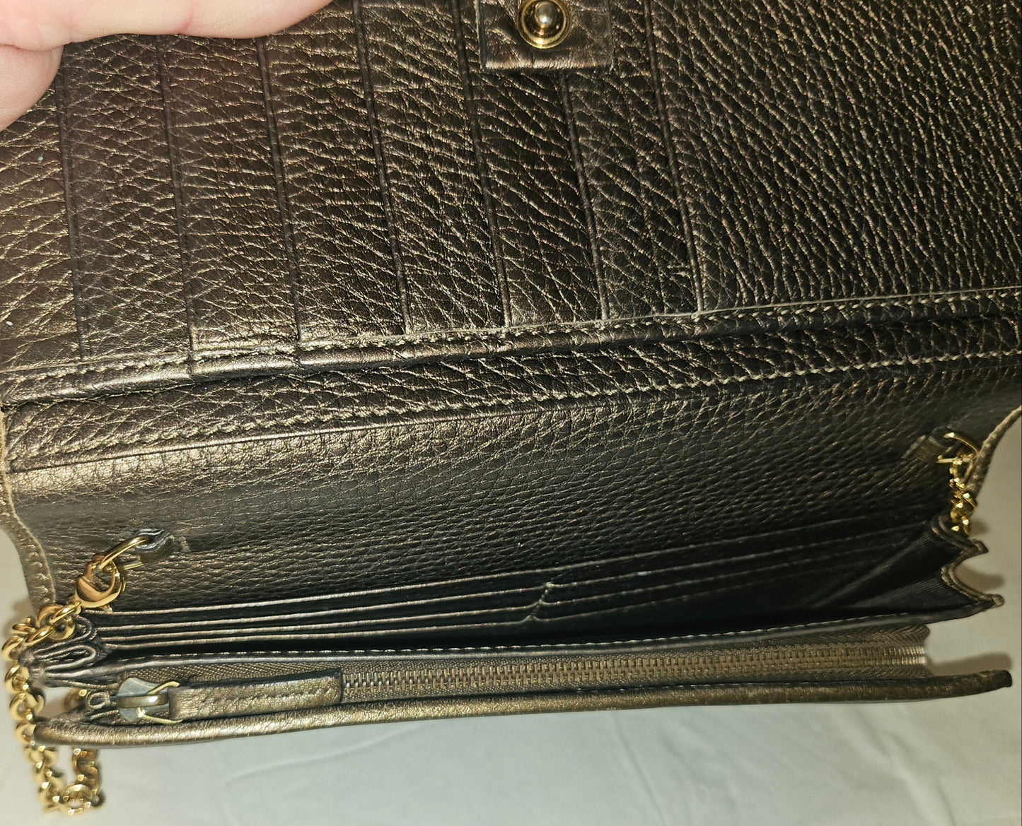 Gucci Marmont bronze leather XL wallet on a chain