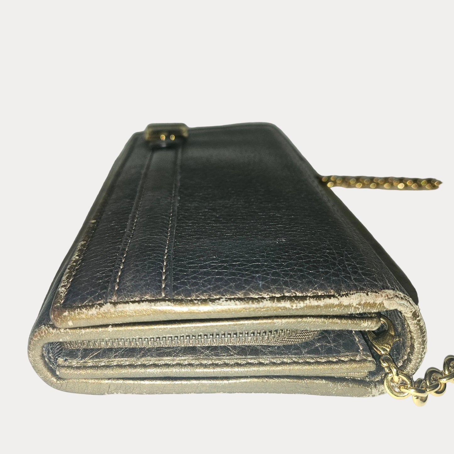Gucci Marmont bronze leather XL wallet on a chain