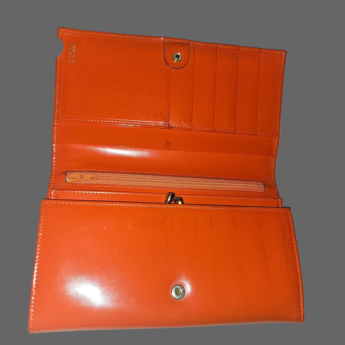 Gucci orange glossy leather XL size, wallet