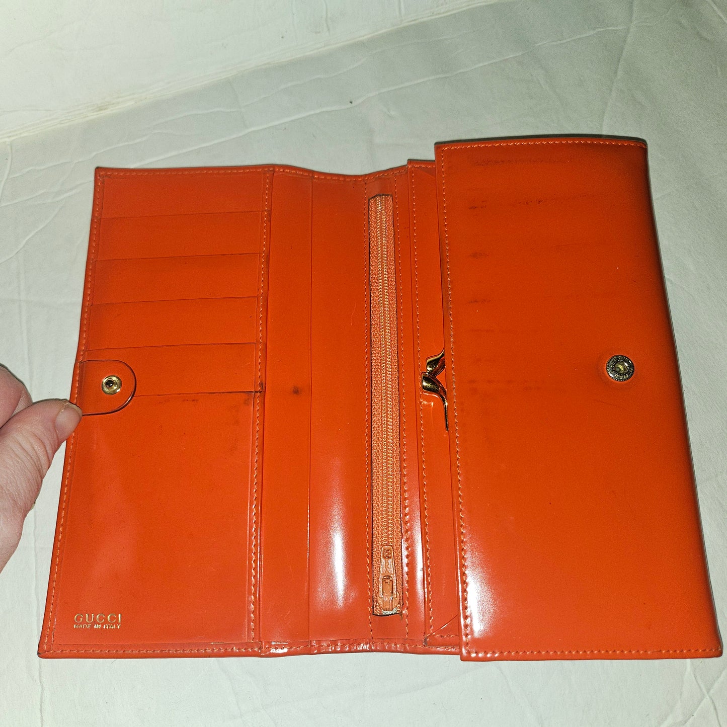 Gucci orange glossy leather XL size, wallet