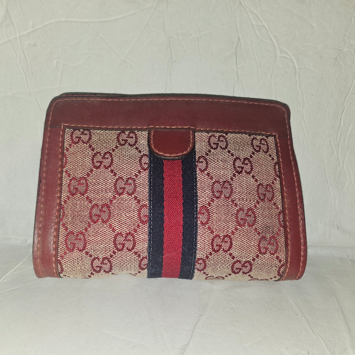 Gucci red Guccissima print & red leather clutch w Sherry stripe