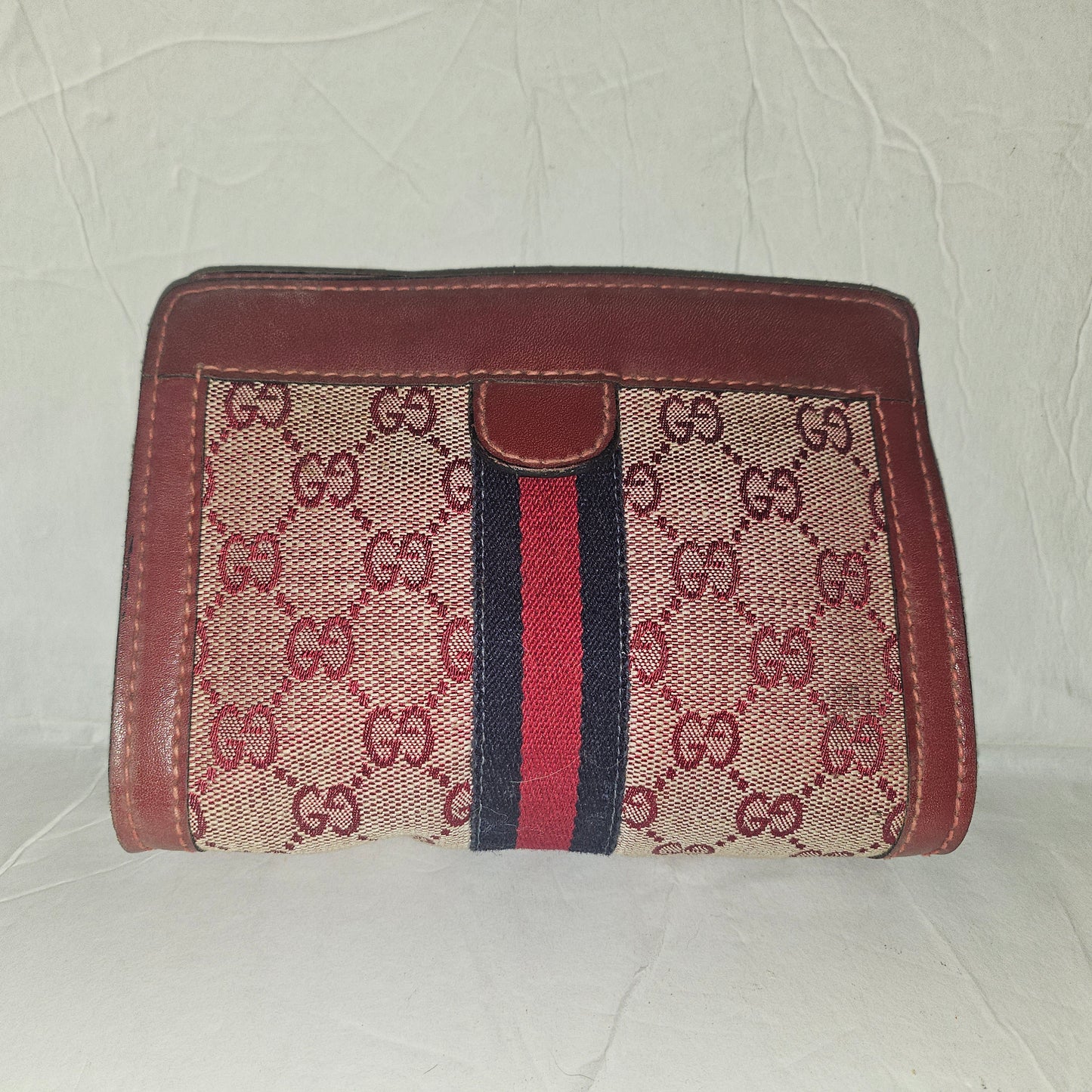 Gucci red Guccissima print & red leather clutch w Sherry stripe