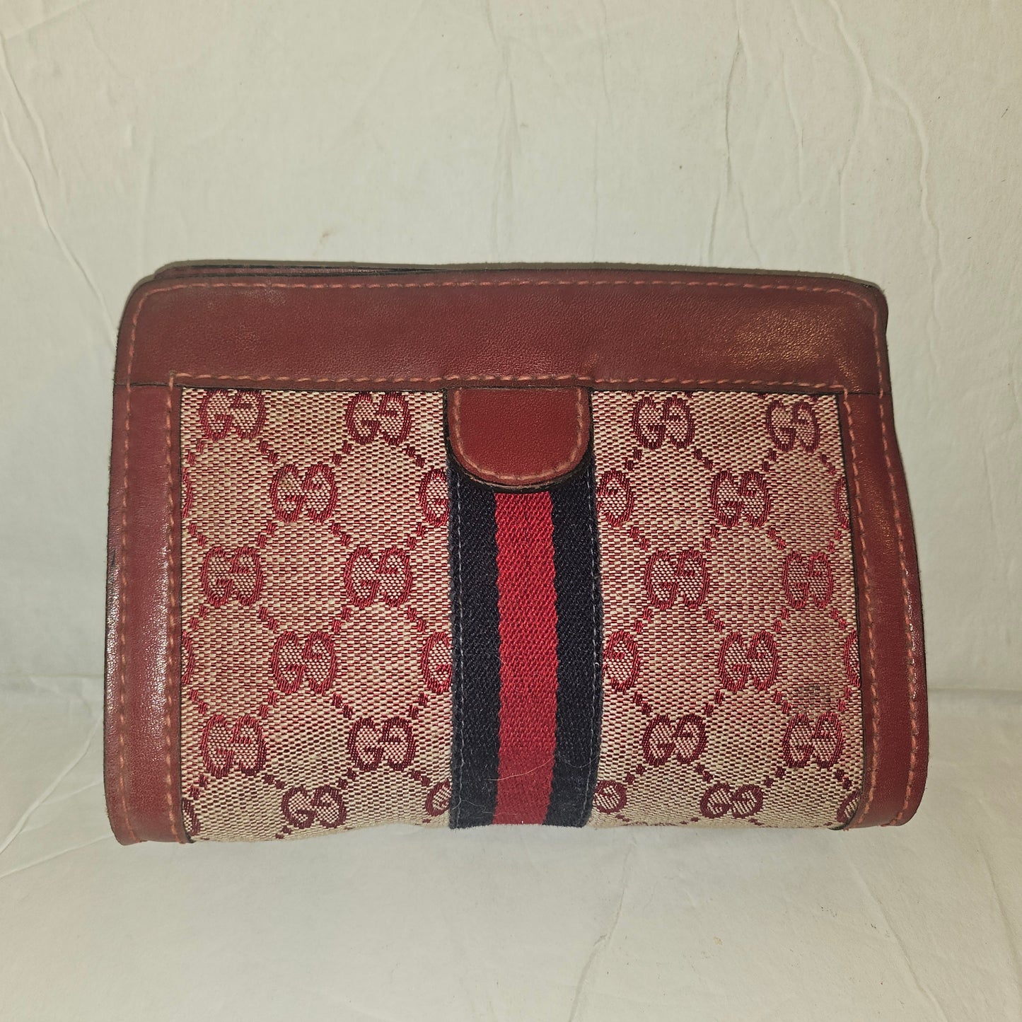 Gucci red Guccissima print & red leather clutch w Sherry stripe