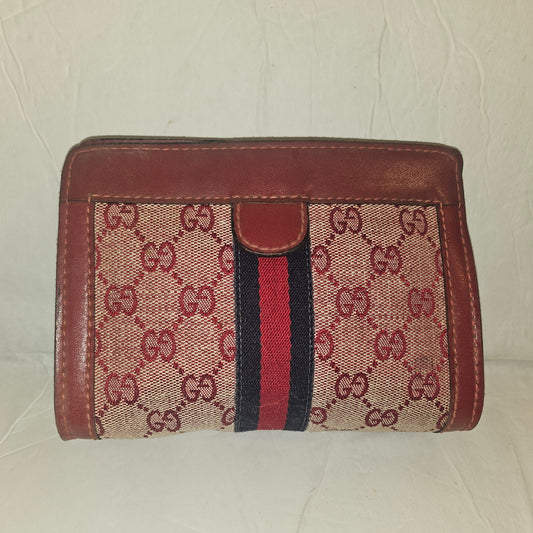 Gucci red Guccissima print & red leather clutch w Sherry stripe