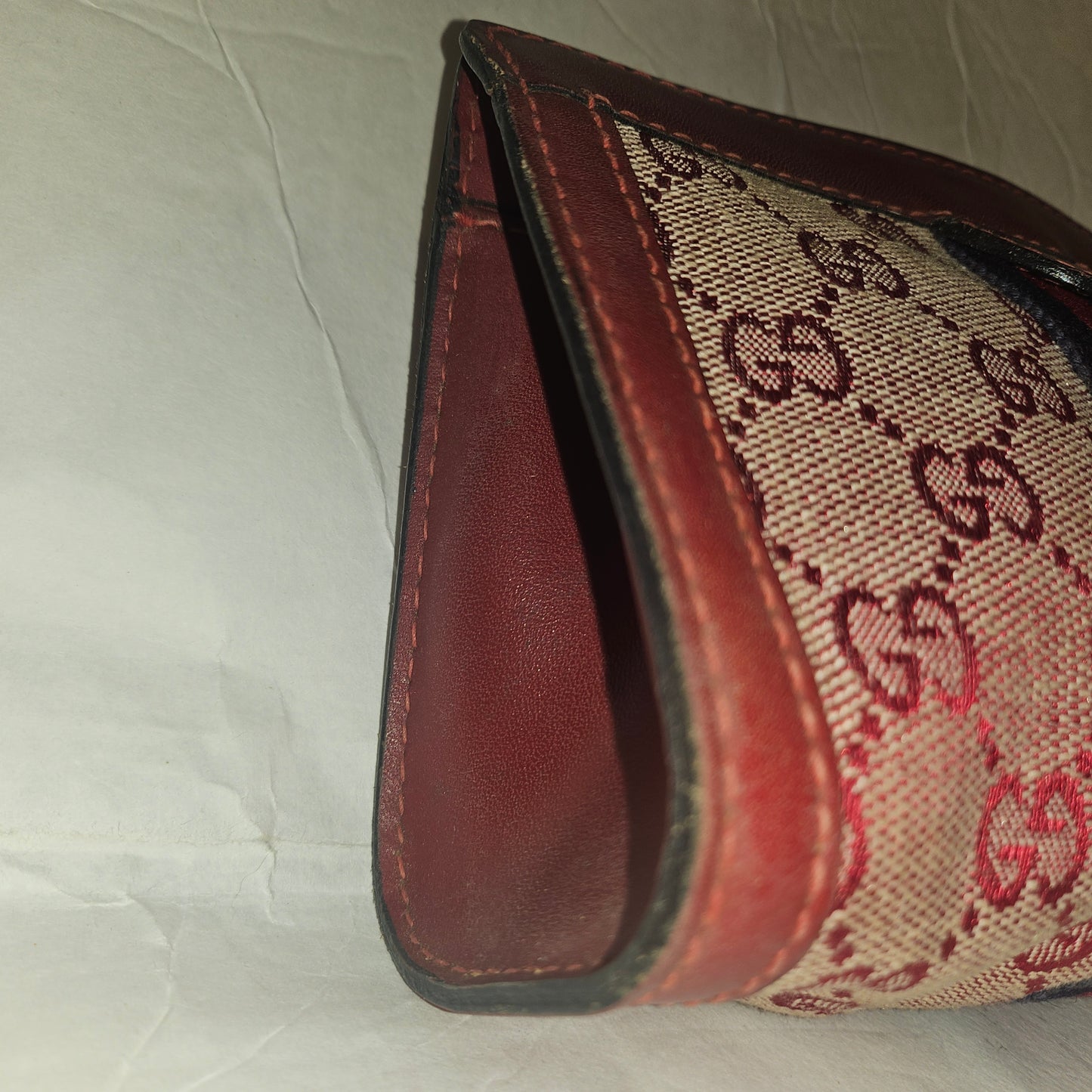 Gucci red Guccissima print & red leather clutch w Sherry stripe