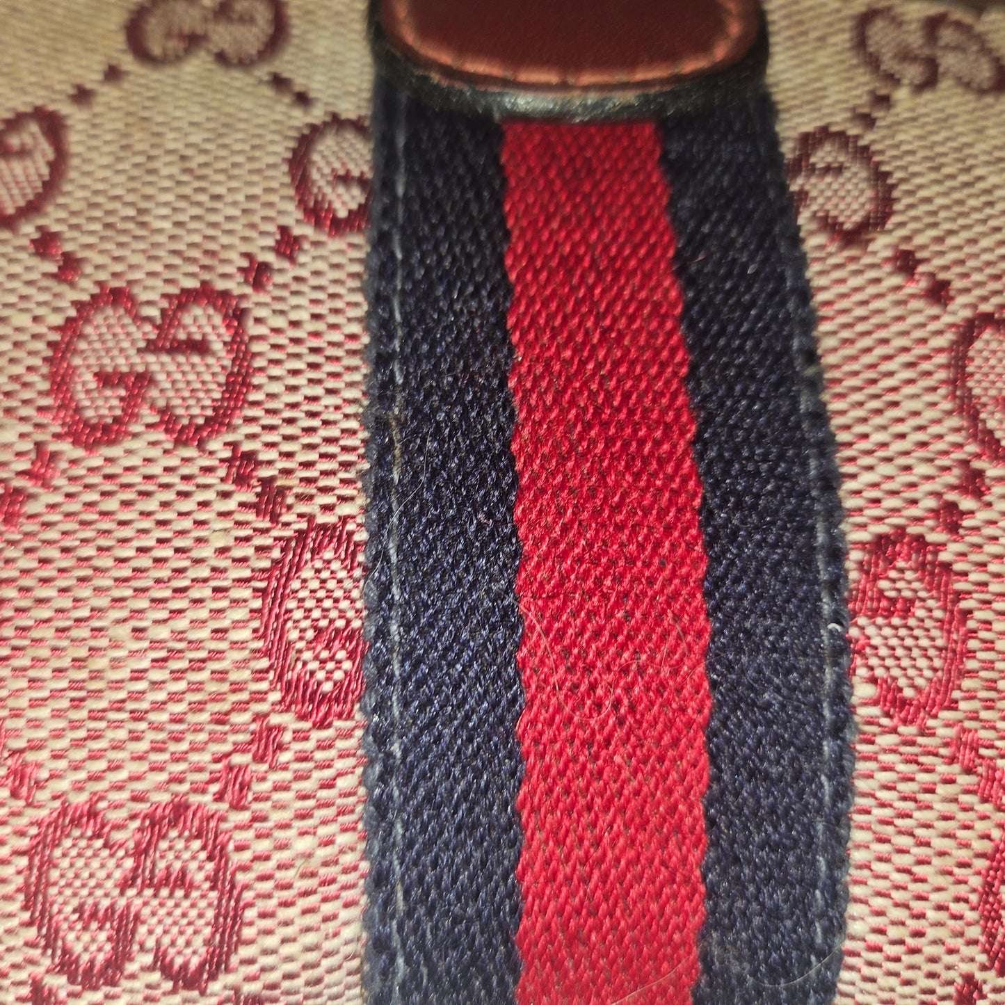 Gucci red Guccissima print & red leather clutch w Sherry stripe