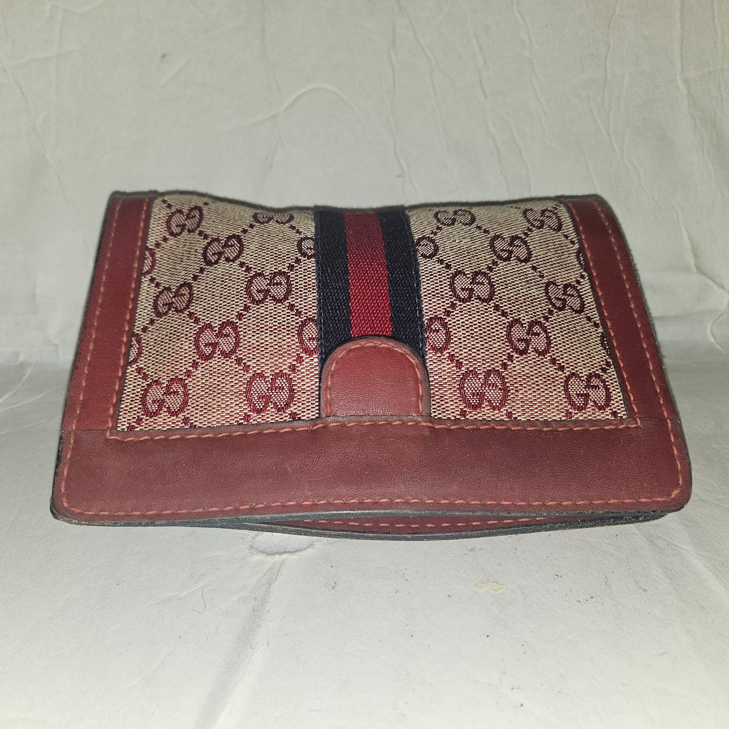 Gucci red Guccissima print & red leather clutch w Sherry stripe