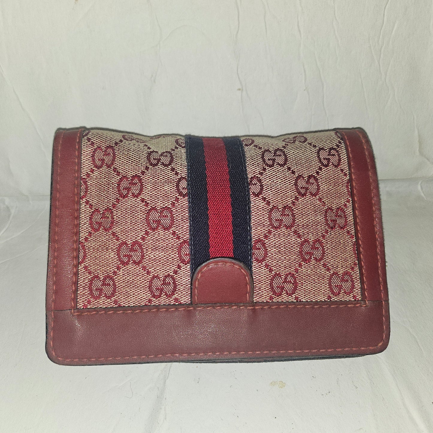 Gucci red Guccissima print & red leather clutch w Sherry stripe