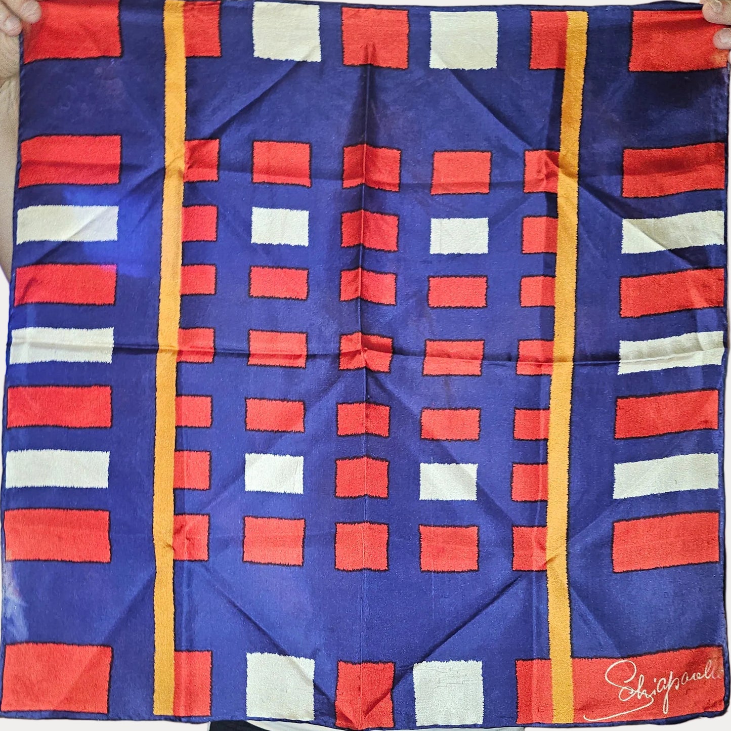 Schiaparelli amazing 1960s silk scarf with bold geometric print