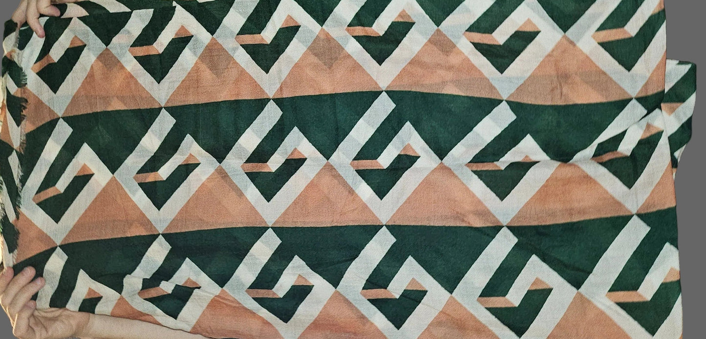 Gucci Tom Ford era brown green and white cashmere & silk scarf/wrap