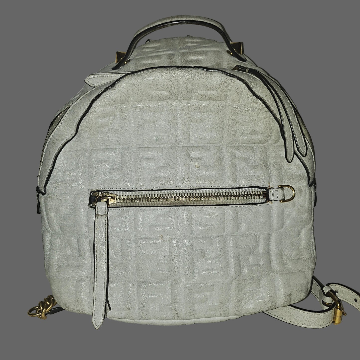 Fendi Zucca print white nappa leather Zaino mini backpack with gold hardware