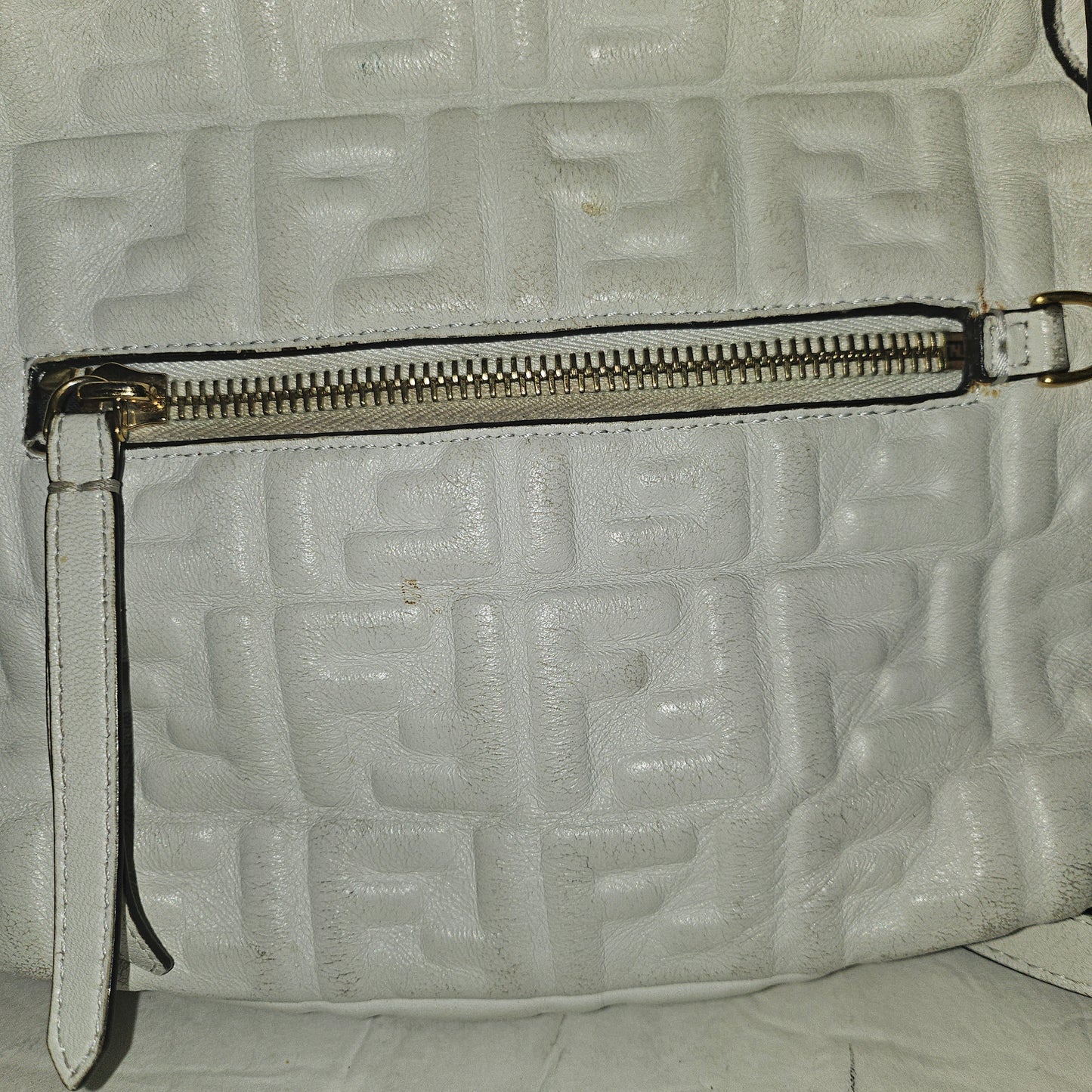 Fendi Zucca print white nappa leather Zaino mini backpack with gold hardware