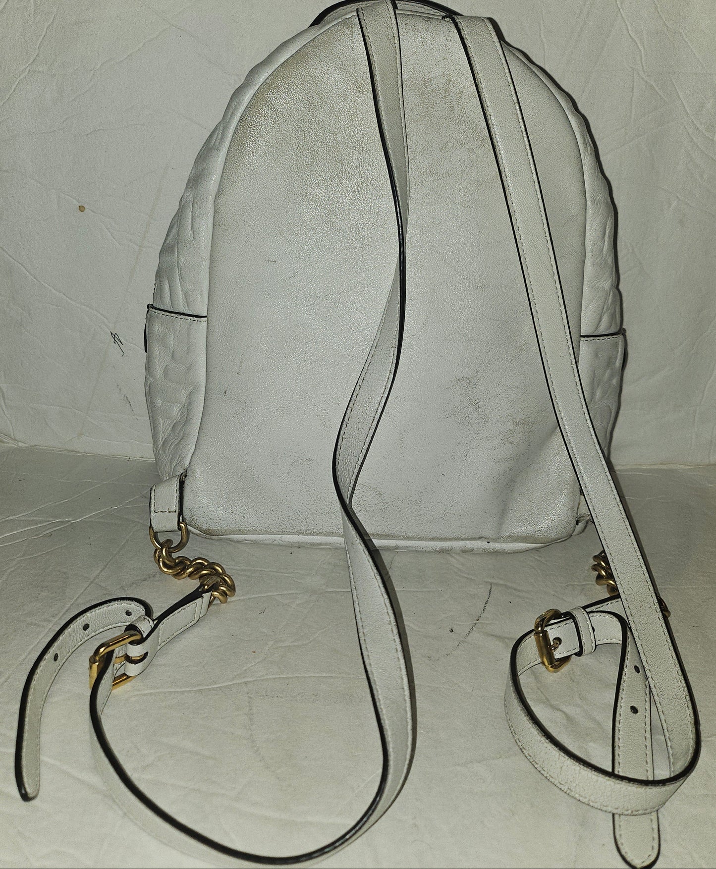Fendi Zucca print white nappa leather Zaino mini backpack with gold hardware