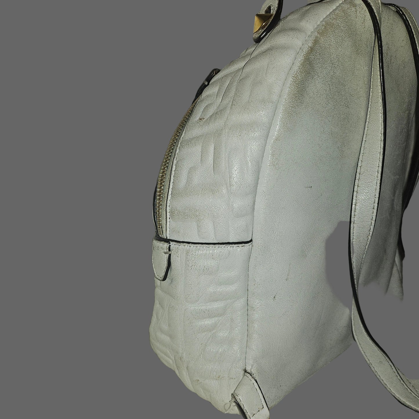 Fendi Zucca print white nappa leather Zaino mini backpack with gold hardware