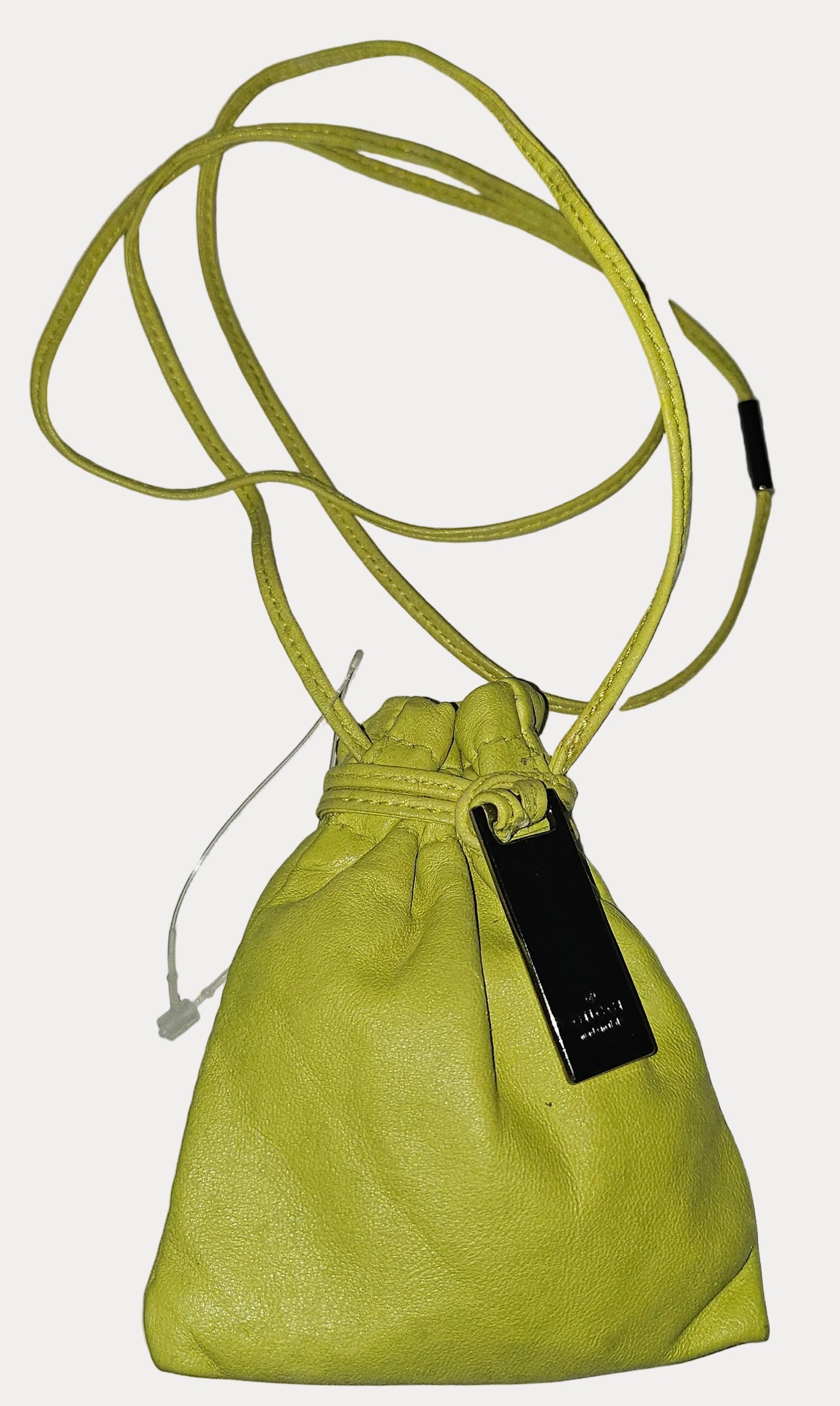 Gucci Tom Ford era yellow leather drawstring top pouch w silver Gucci dog tag