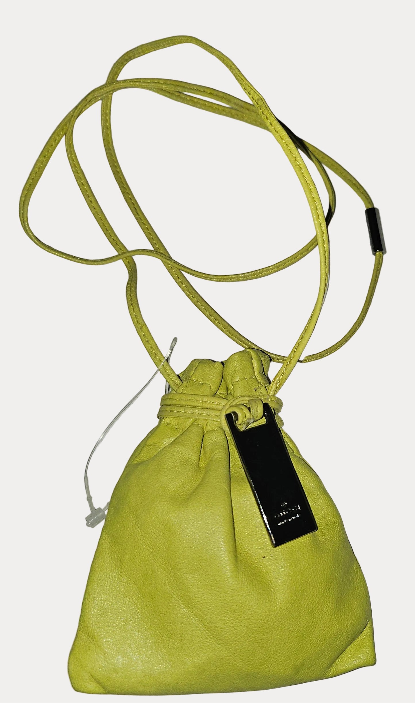 Gucci Tom Ford era yellow leather drawstring top pouch w silver Gucci dog tag