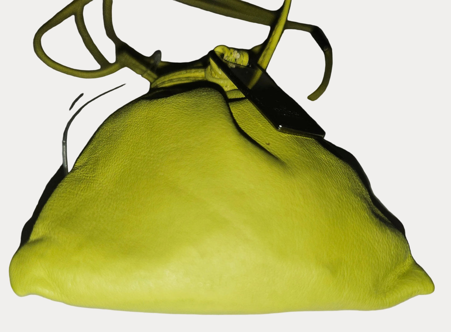Gucci Tom Ford era yellow leather drawstring top pouch w silver Gucci dog tag