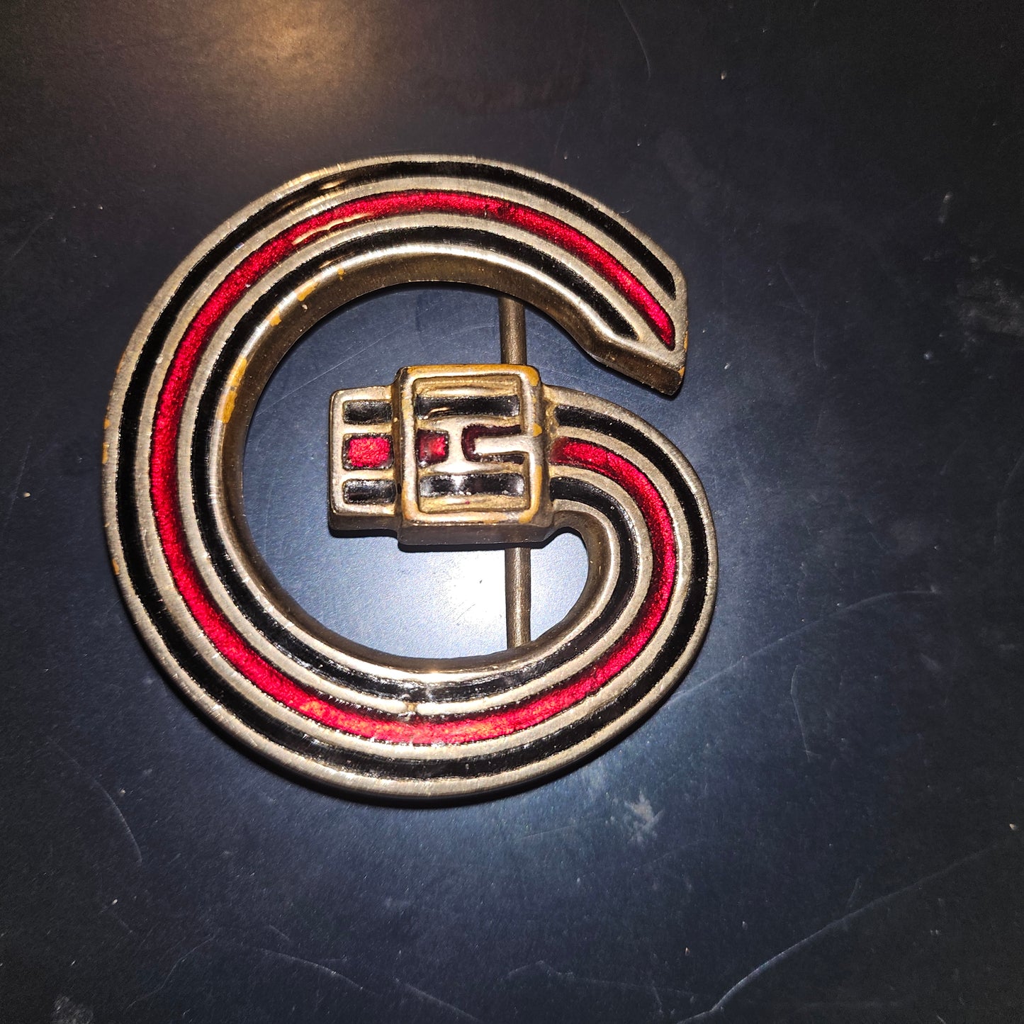 Gucci enamel belt buckle of a blue green & red belt in a large G