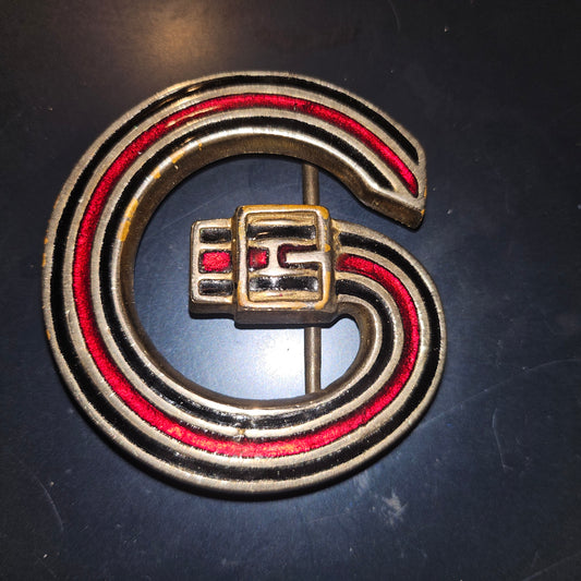 Gucci enamel belt buckle of a blue green & red belt in a large G
