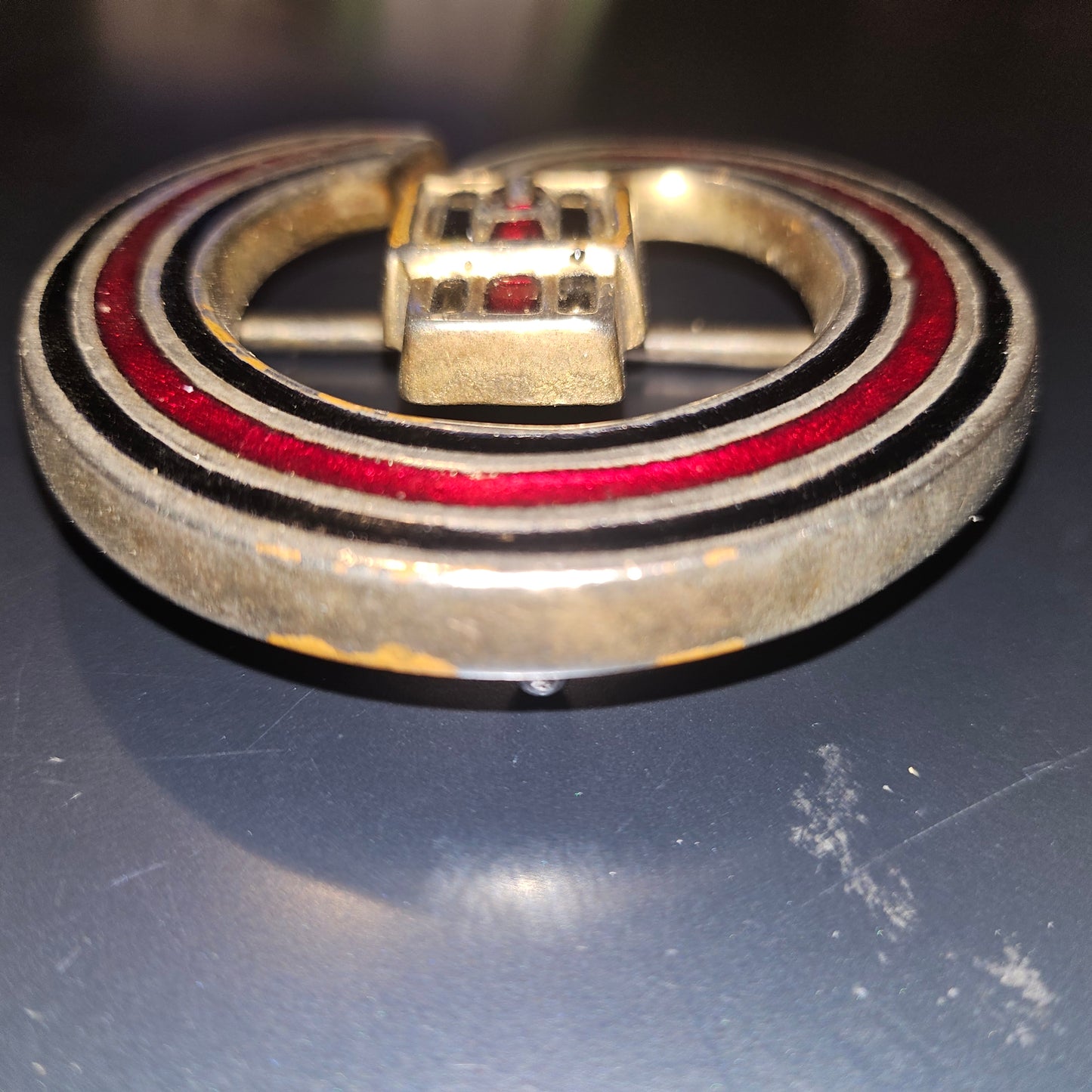 Gucci enamel belt buckle of a blue green & red belt in a large G