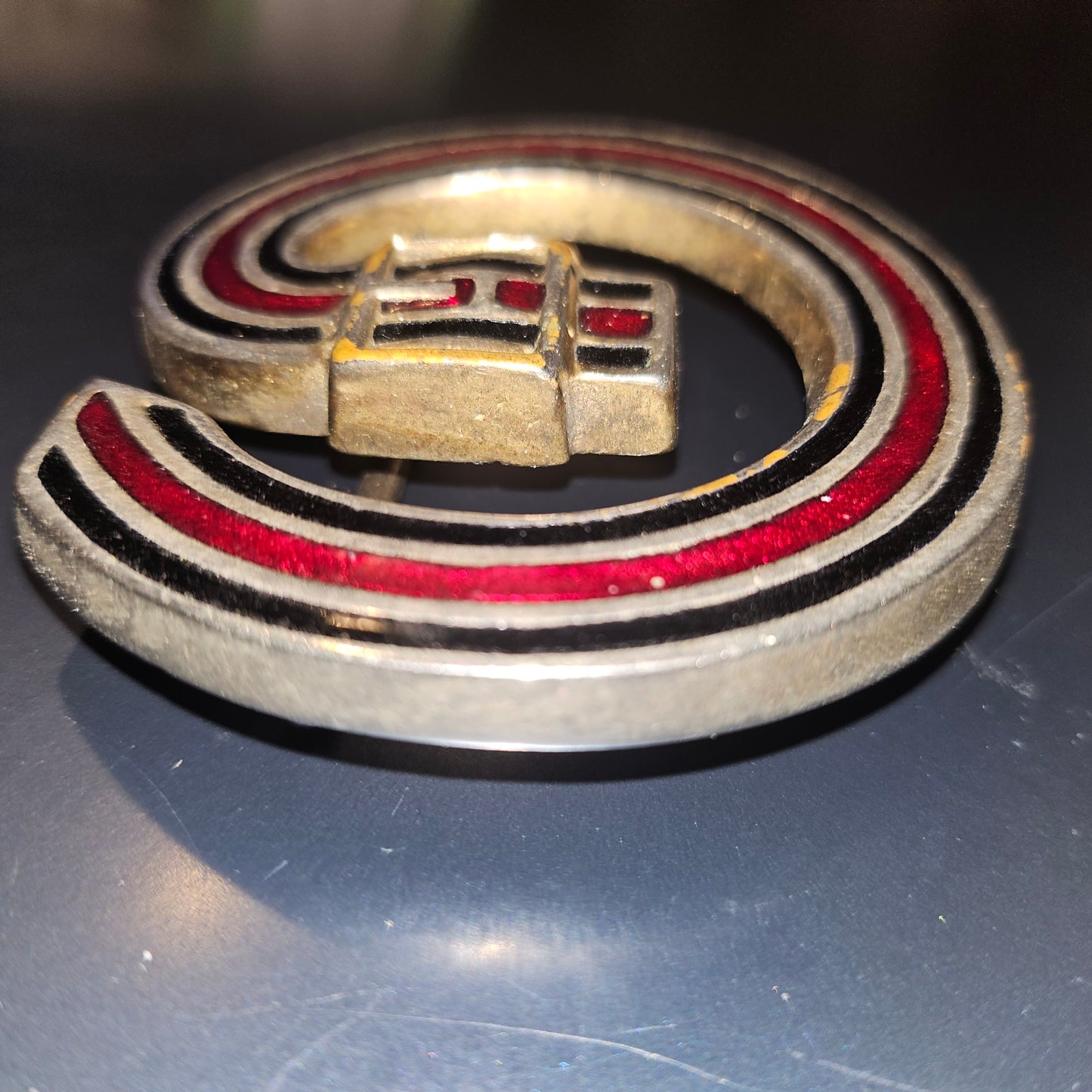 Gucci enamel belt buckle of a blue green & red belt in a large G