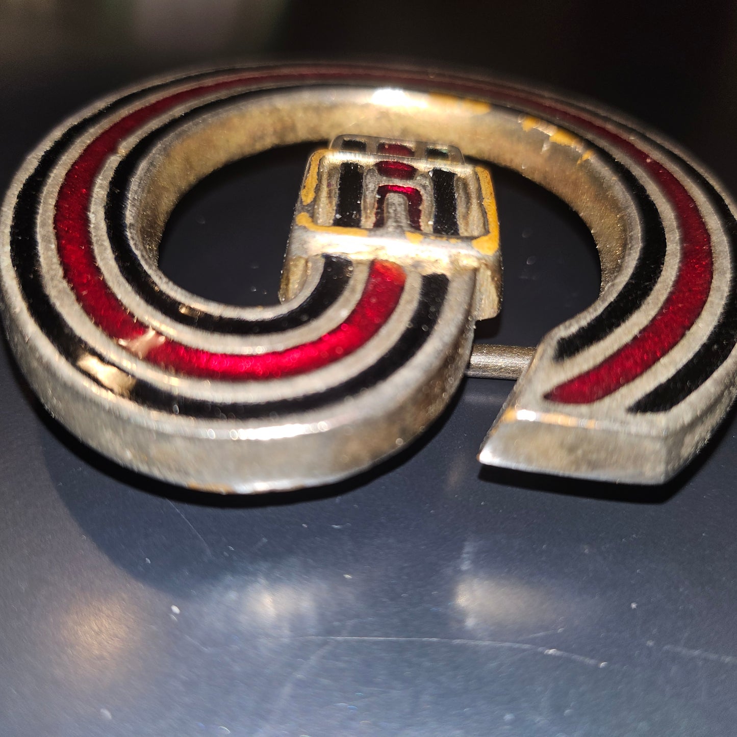 Gucci enamel belt buckle of a blue green & red belt in a large G