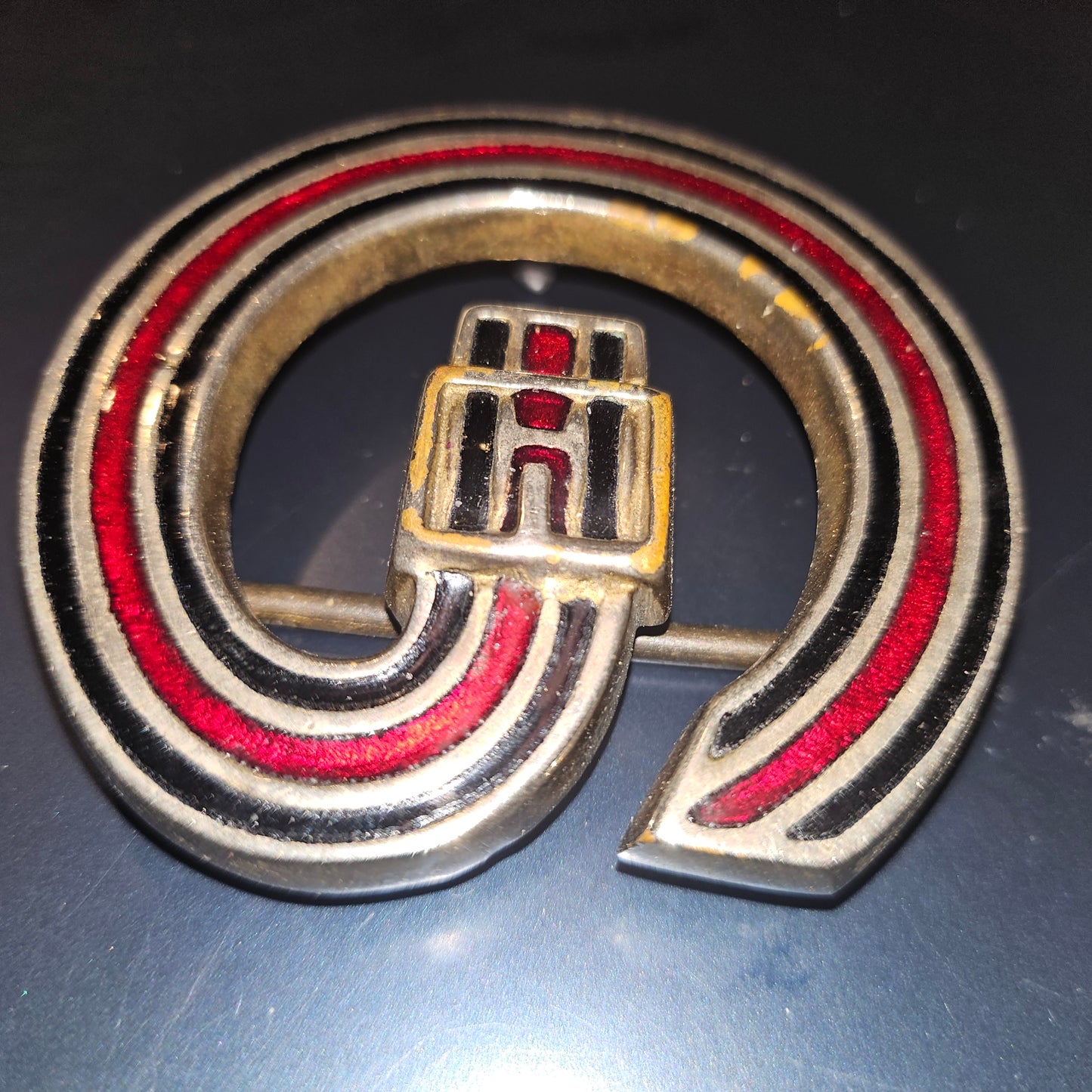 Gucci enamel belt buckle of a blue green & red belt in a large G