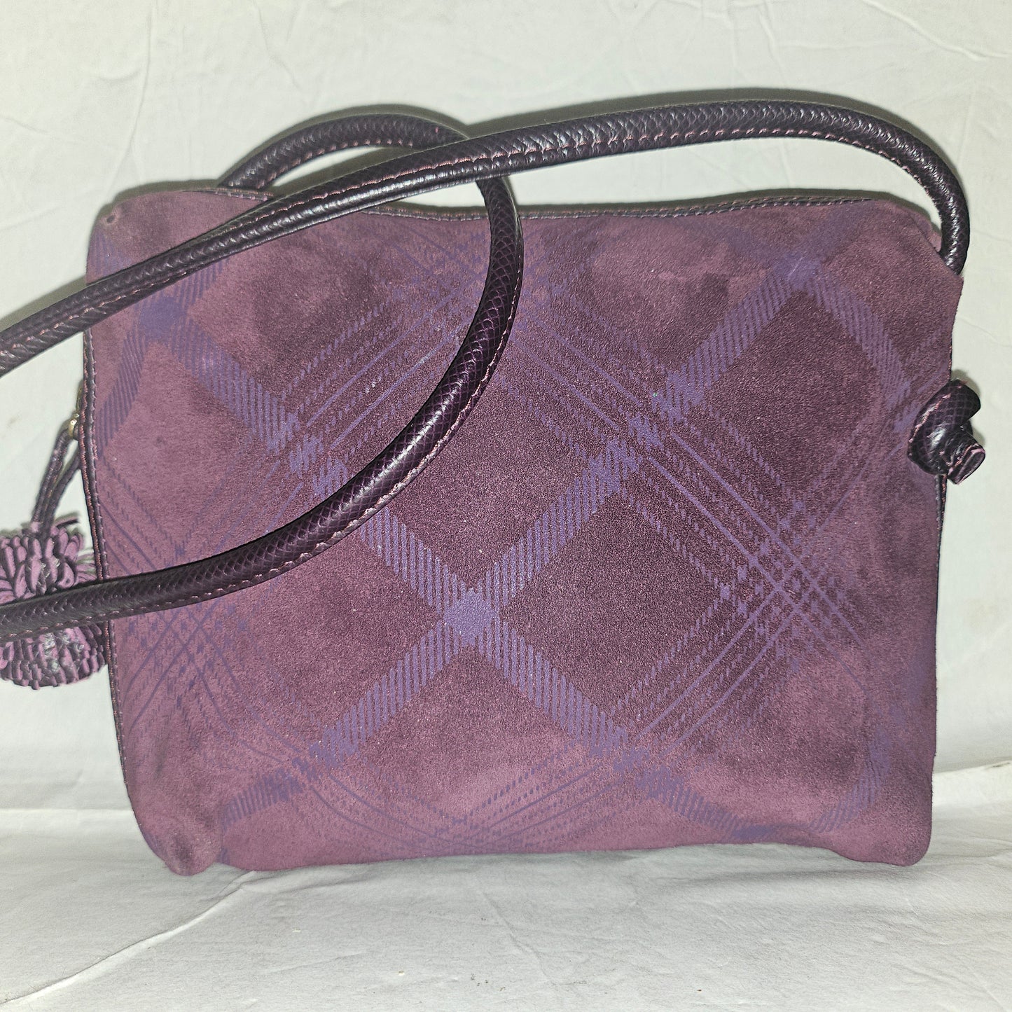 Bottega Veneta purple & blue suede Nodini style purse in a graphic design