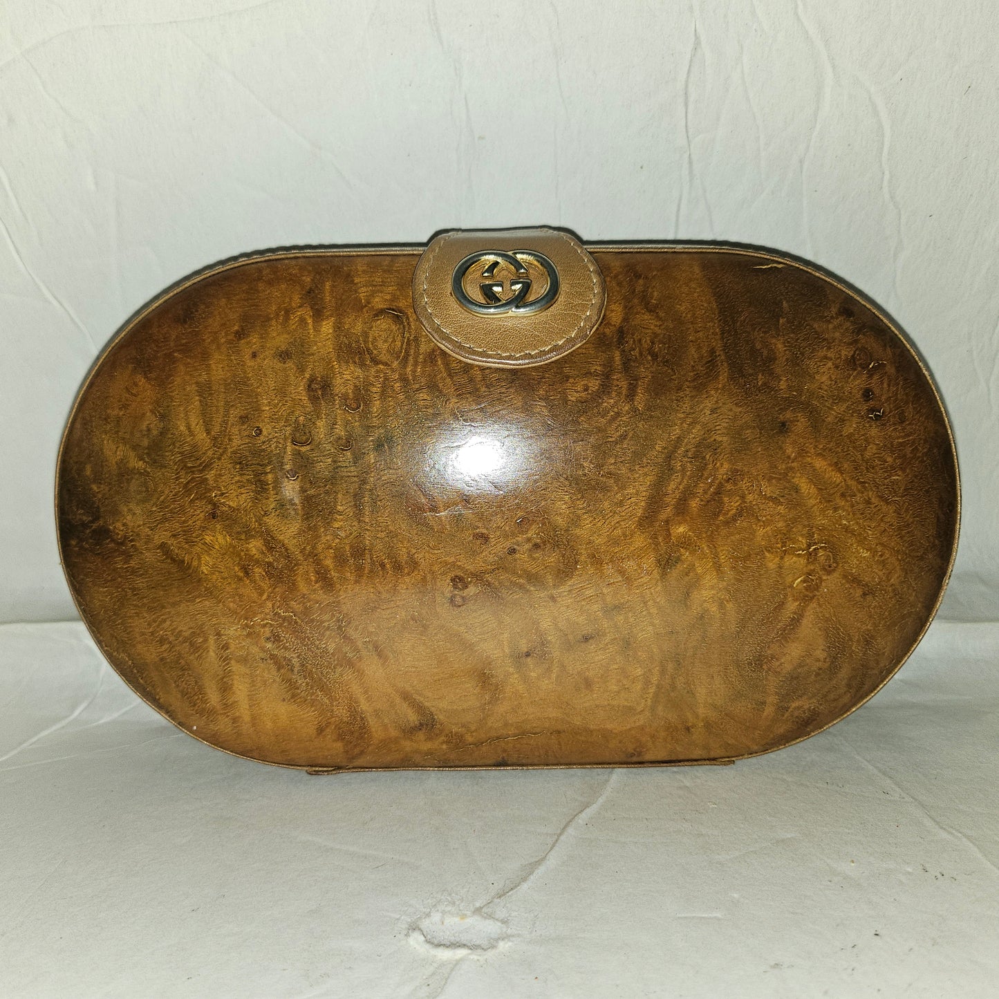 Gucci brown marbled leather oval shaped hard & boxy two-way purse