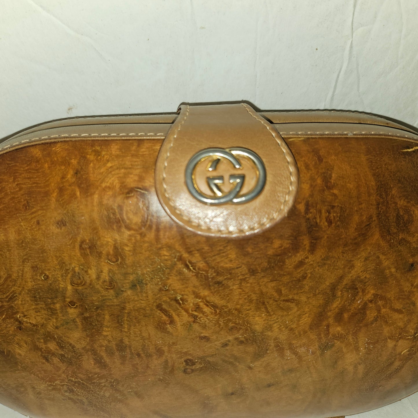 Gucci brown marbled leather oval shaped hard & boxy two-way purse