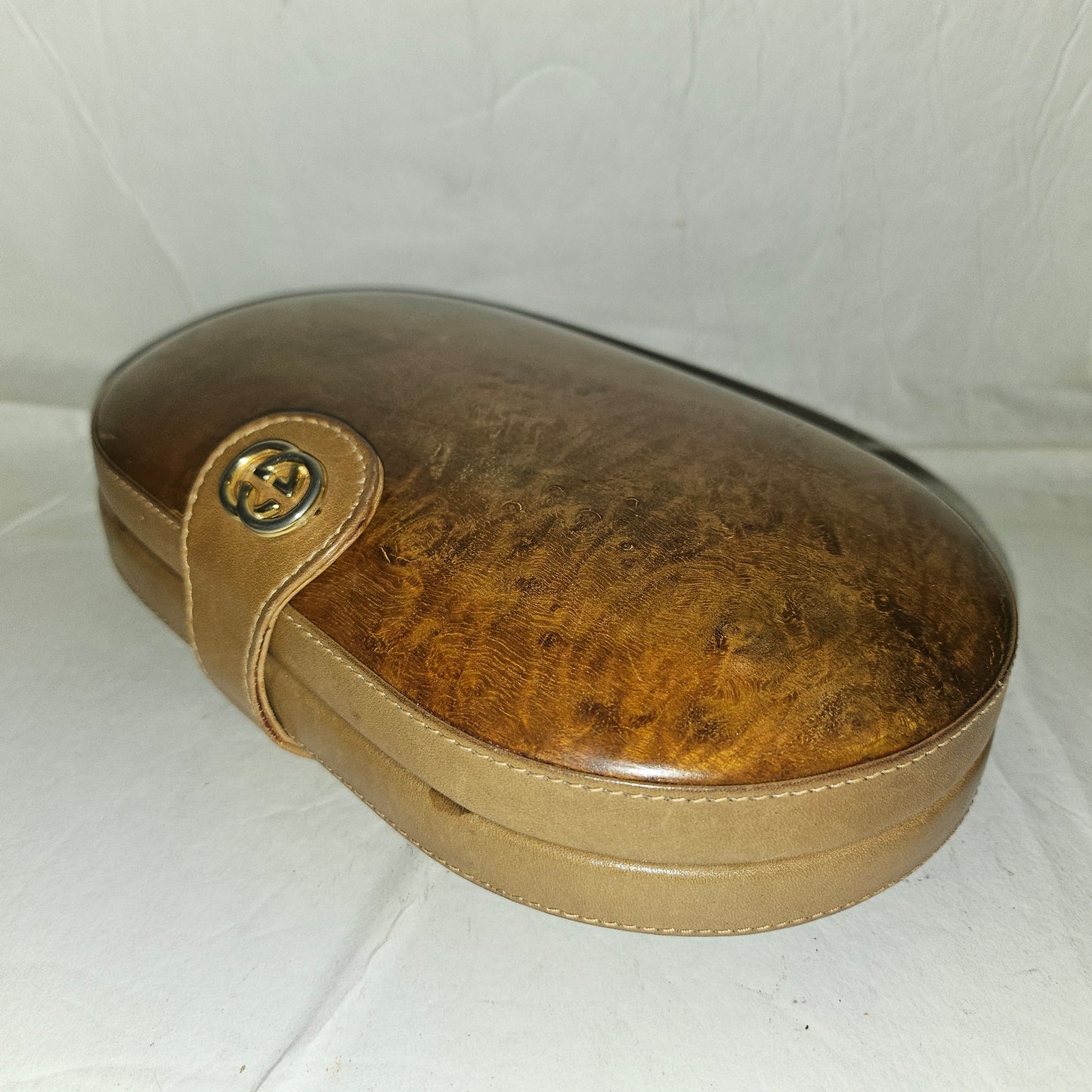 Gucci brown marbled leather oval shaped hard & boxy two-way purse