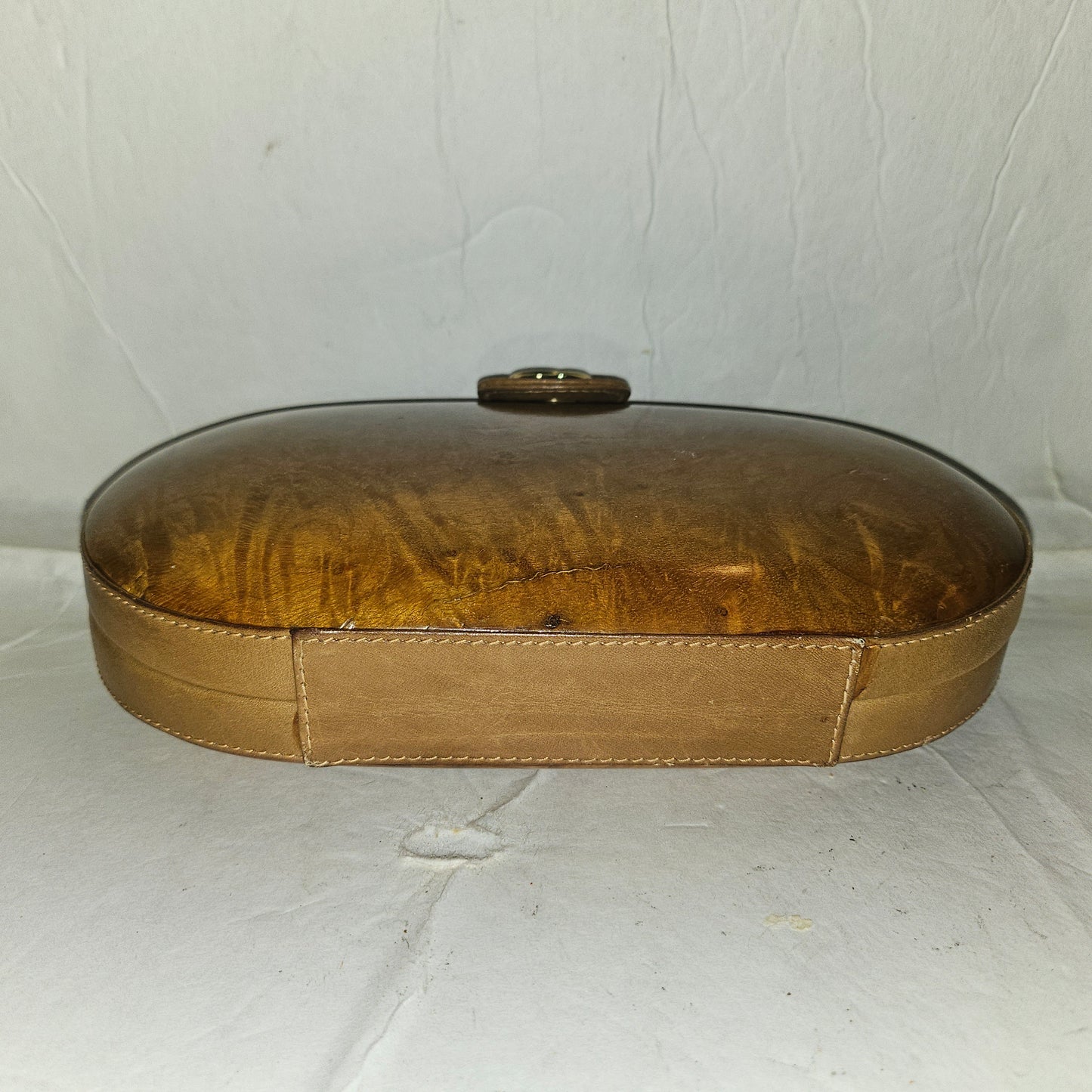 Gucci brown marbled leather oval shaped hard & boxy two-way purse